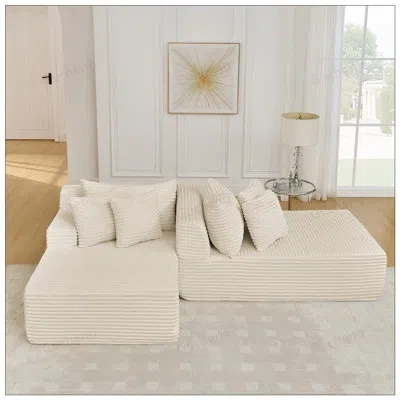 Gucheng Boneless Two-seater Velvet Fabric Lazy Sofa Lounge Chair, No Assembly Required, Perfect For Modern I In White