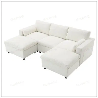 Gucheng Chenille Modular Sectional Sofa With Storage Pockets, U Shaped Couch Set With Pillows, Free Combinat In White
