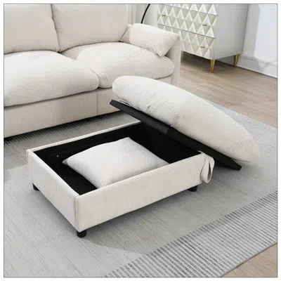 Gucheng Chenille Sectional Sofa With Storage Ottoman, Adjustable Phone Holder, And Usb Charger For Comfort A In White