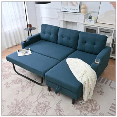 Gucheng Comfortable Pp Cotton Cushioned Sofa With Spacious Built-in Storage For Living Room, Durable And Spa In Blue