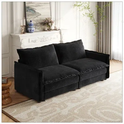 Gucheng Corduroy Fabric Loveseat Sofa Couch For Living Room, Upholstered With Large Size Deep Seat And 2 Pil In Black