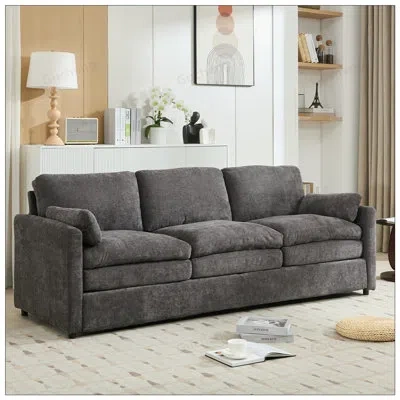Gucheng Cozy Upholstered 3-seater Sofa With Oversized Plush Cushions, Perfect For Relaxation And Comfort In  In Dark Gray