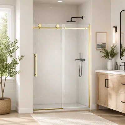 Gucheng Door 50-54 In W X 75 In H Frameless Shower , Sliding Shower Door With 5/16"(8mm) Clear Tempered Glas In Brushed Nickel