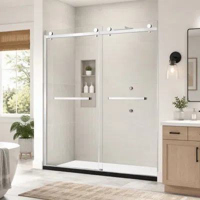 Gucheng Door Double Sliding Frameless Shower Door With 8mm Clear Tempered Glass In Chrome