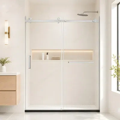 Gucheng Door Single Sliding Frameless Shower Door With 8mm Clear Tempered Glass In Matt Black