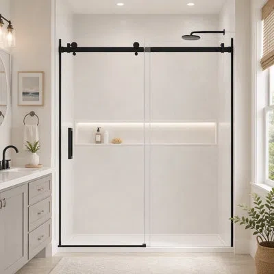 Gucheng Door Single Sliding Frameless Shower Door With 8mm Clear Tempered Glass In Matt Black
