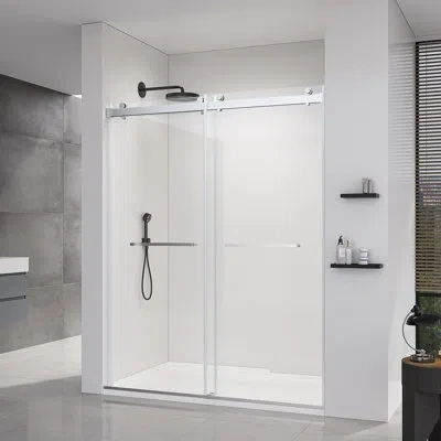 Gucheng Double Sliding Frameless Soft-close Shower Door With Premium (8mm)thick Tampered Glass And Easy-clea In Brushed Nickel