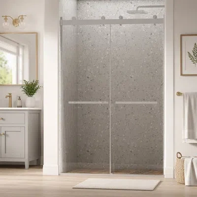 Gucheng Dual Sliding Frameless Shower Door,sliding Shower Door With 5/16"(8mm) Clear Tempered Glass Shower D In Brushed Nickel