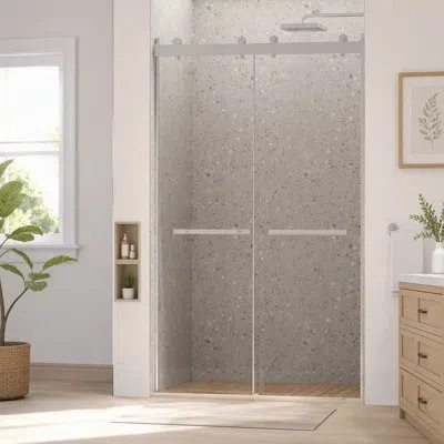Gucheng Dual Sliding Frameless Shower Door,sliding Shower Door With 5/16"(8mm) Clear Tempered Glass Shower D In Brushed Nickel