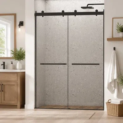 Gucheng Dual Sliding Frameless Shower Door,sliding Shower Door With 5/16"(8mm) Clear Tempered Glass Shower D In Matte Black