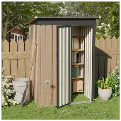 Gucheng Durable Metal Garden Shed With Pent Roof And Hinge Door For Secure Storage And Weather Protection In Brown