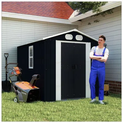 Gucheng Durable Metal Outdoor Storage Shed With Lockable Doors And Air Vents For Garden And Patio Organizati In Dark Gray