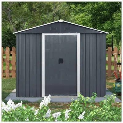 Gucheng Durable Outdoor Metal Storage Shed With Window And Metal Foundation For Backyard And Patio, Ideal Fo In Black