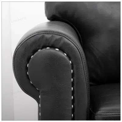 Gucheng Elegant 3 Seater Sofa With Roll Arm, Silver Bubble Nail Decoration, And Comfortable Spring Pack Cush In Black