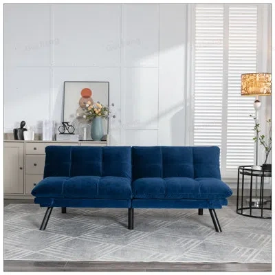 Gucheng Feeling Convertible Folding Modern Sofa Bed With Adjustable Armrest And Backrest, Perfect For Small  In Blue