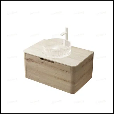 Gucheng Floating Bathroom Vanity With With Round Glass Sink In Natural