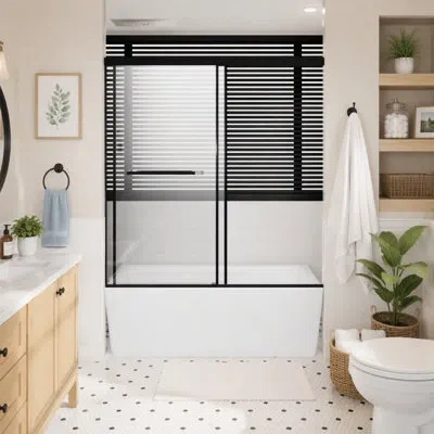 Gucheng Frameless Aluminum Shower Door, Dual Sliding Doors With Quiet Soft-close Track, Easy 30-min Install, In Matt Black