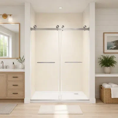 Gucheng Frameless Double Sliding Shower Door 44-48 "w X 74" H, 5/16 "(8mm) Tempered Glass, Explosion Proof F In Brushed Nickel