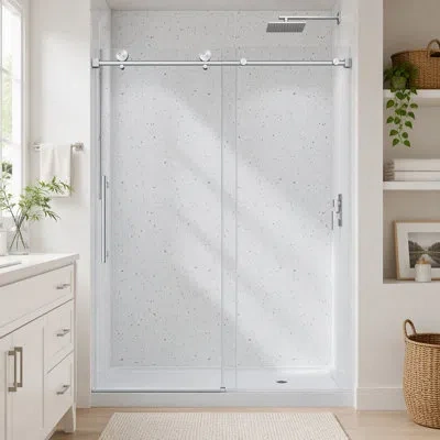 Gucheng Frameless One Fixed Glass Door And One Sliding Shower Door,explosion-proof Film And Nano Coating,sta In Brushed Nickel