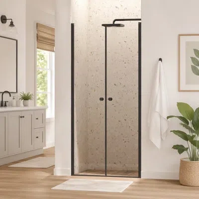 Gucheng Frameless Pivot Shower Door, Pivot Swing Shower Glass Doors With 1/4"(6mm) Clear Tempered Glass,expl In Matte Black