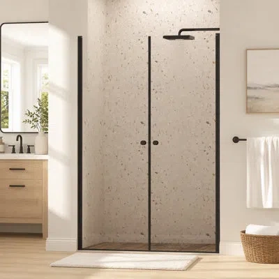 Gucheng Frameless Pivot Shower Door, Pivot Swing Shower Glass Doors With 1/4"(6mm) Clear Tempered Glass,expl In Matte Black