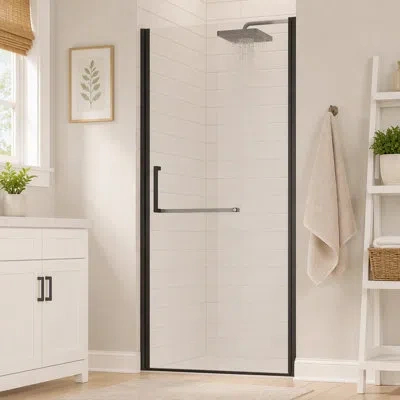 Gucheng Frameless Pivot Shower Door, Pivot Swing Shower Glass Doors With 1/4"(6mm) Sgcc Clear Tempered Glass In Matte Black