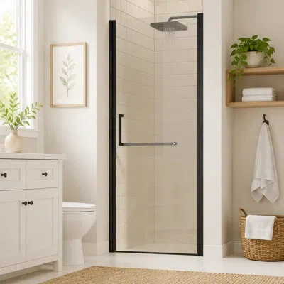 Gucheng Frameless Pivot Shower Door, Pivot Swing Shower Glass Doors With 1/4"(6mm) Sgcc Clear Tempered Glass In Matte Black