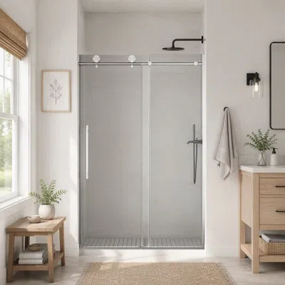 Gucheng Frameless Shower Door, 44-48 In W X 75 In H,sliding Shower Door With 5/16"(8mm) Clear Tempered Glass In Brushed Nickel