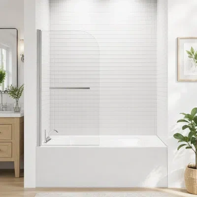 Gucheng Frameless Shower Doors For Bathtub, 1/4" (6mm) Thick Sgcc Tempered Glass Door, Pivot Shower Door Pan In Chrome