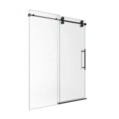 Gucheng Frameless Single Sliding Shower Door – 5/16" (8mm) Clear Tempered Glass, Bypass Design In Matte Black