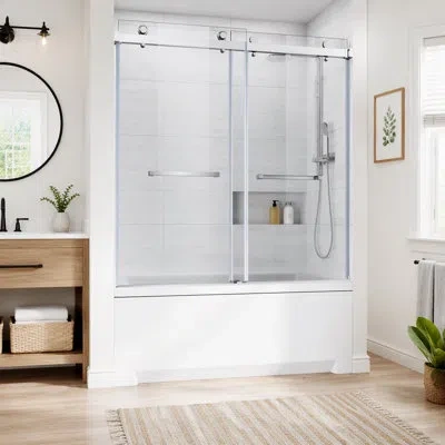 Gucheng Frameless Sliding Bathtub Door Bypass Tub Glass Sliding Shower Doors Clear Tempered Glass,heavy Duty In Brushed Nickel