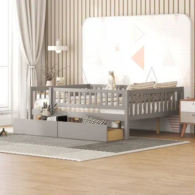 Gucheng Full Size Daybed Wood Bed With Two Drawers, Sturdy Pine Frame And Multi-functional Design For Space  In Gray