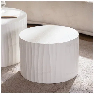 Gucheng Handcrafted Nesting Coffee Table Set Of 2, Durable Wooden Circle Tables For Modern Living Room And B In White