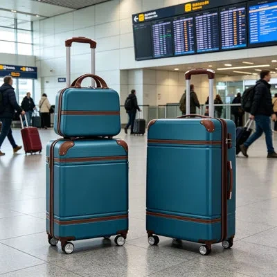 Gucheng Hardshell Luggage Sets 3 Pieces 20"+24" Luggages And Cosmetic Case Spinner Suitcase With Tsa Lock  L In Blue