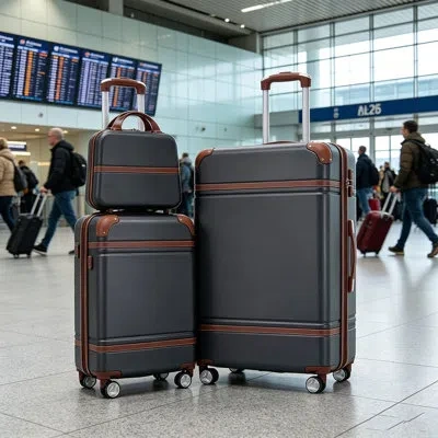 Gucheng Hardshell Luggage Sets 3 Pieces 20"+28" Luggages And Cosmetic Case Spinner Suitcase With Tsa Lock  L In Black