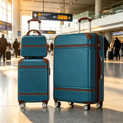 Gucheng Hardshell Luggage Sets 3 Pieces 20"+28" Luggages And Cosmetic Case Spinner Suitcase With Tsa Lock  L In Blue