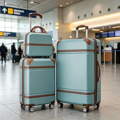 Gucheng Hardshell Luggage Sets 3 Pieces 20"+28" Luggages And Cosmetic Case Spinner Suitcase With Tsa Lock  L In Green