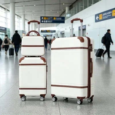 Gucheng Hardshell Luggage Sets 3 Pieces 20"+28" Luggages And Cosmetic Case Spinner Suitcase With Tsa Lock  L In White