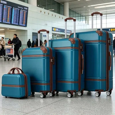 Gucheng Hardshell Luggage Sets 4 Pieces 20"+24"+28" Luggages And Cosmetic Case Spinner Suitcase With Tsa Loc In White