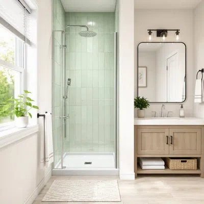 Gucheng Left And Right Opening Universal Pivot Shower Door, Open Outside, With 1/4" And 5/16" Tempered Glass In Brushed Nickel