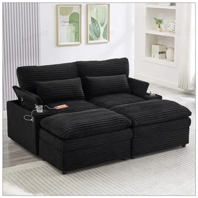 Gucheng Loveseat Sofa 70.9inch Free-combined Sectional Convertible Sofa Bed With Storage Space, Two Movable  In Black