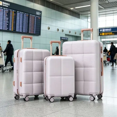 Gucheng Luggage Set Of 3, Airline Certified Carry-on Luggage With Cup Holder, Abs Hard Shell Luggage With Sp In Light Grey