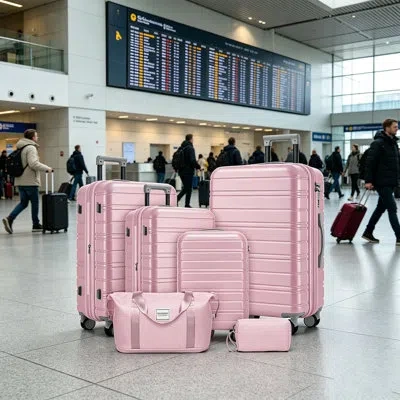 Gucheng Luggage Sets 6 Piece With Duffel Bags, Hardside Expandable Suitcases With Spinner Wheels In Pink