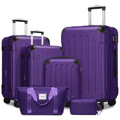 Gucheng Luggage Sets 6 Piece With Duffel Bags, Hardside Expandable Suitcases With Spinner Wheels Tsa Lock In Purple