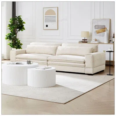 Gucheng Mid-century Modern Sofa Couch With Easy Assembly, Perfect For Living Rooms, Bedrooms, And Home Offic In Beige