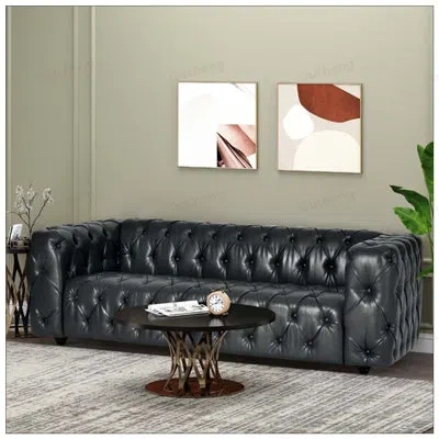 Gucheng Mirod Comfy 3-seat Sofa With Wooden Legs, Pu Leather, For Living Room And Study, Elegant And Durable In Black