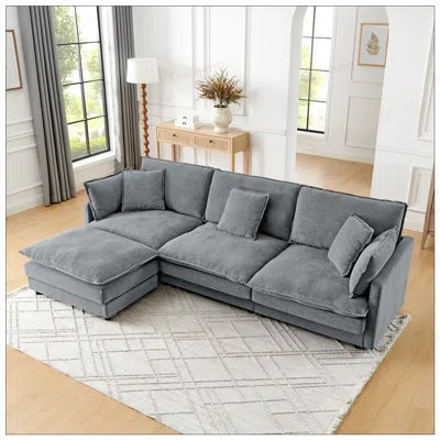 Gucheng Modern Home Living Room L-shaped Sectional Sofa With Ottoman, Convertible Oversized 4 Seater Couch I In Gray