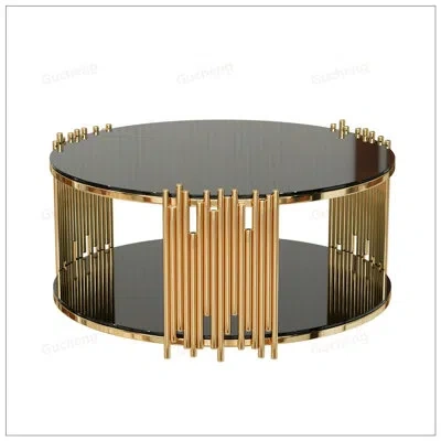 Gucheng Modern Minimalist Light Luxury Circular Coffee Table With Tempered Glass, Durable Stainless Steel Fr In Black
