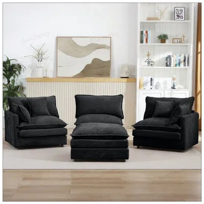 Gucheng Modular Sectional Sofa, 102 Inch L Shaped Couch Set For Living Room, 3-seater Comfy Cloud Couches Wi In Black