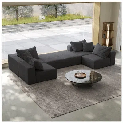 Gucheng Oversized Sponge Cloud Sofa, Modern Upholstered Boneless Sectional Couch Set, Modular 162-inch L-sha In Gray